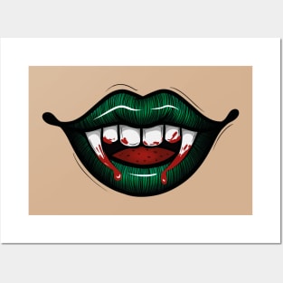 Green vampire lips Posters and Art
